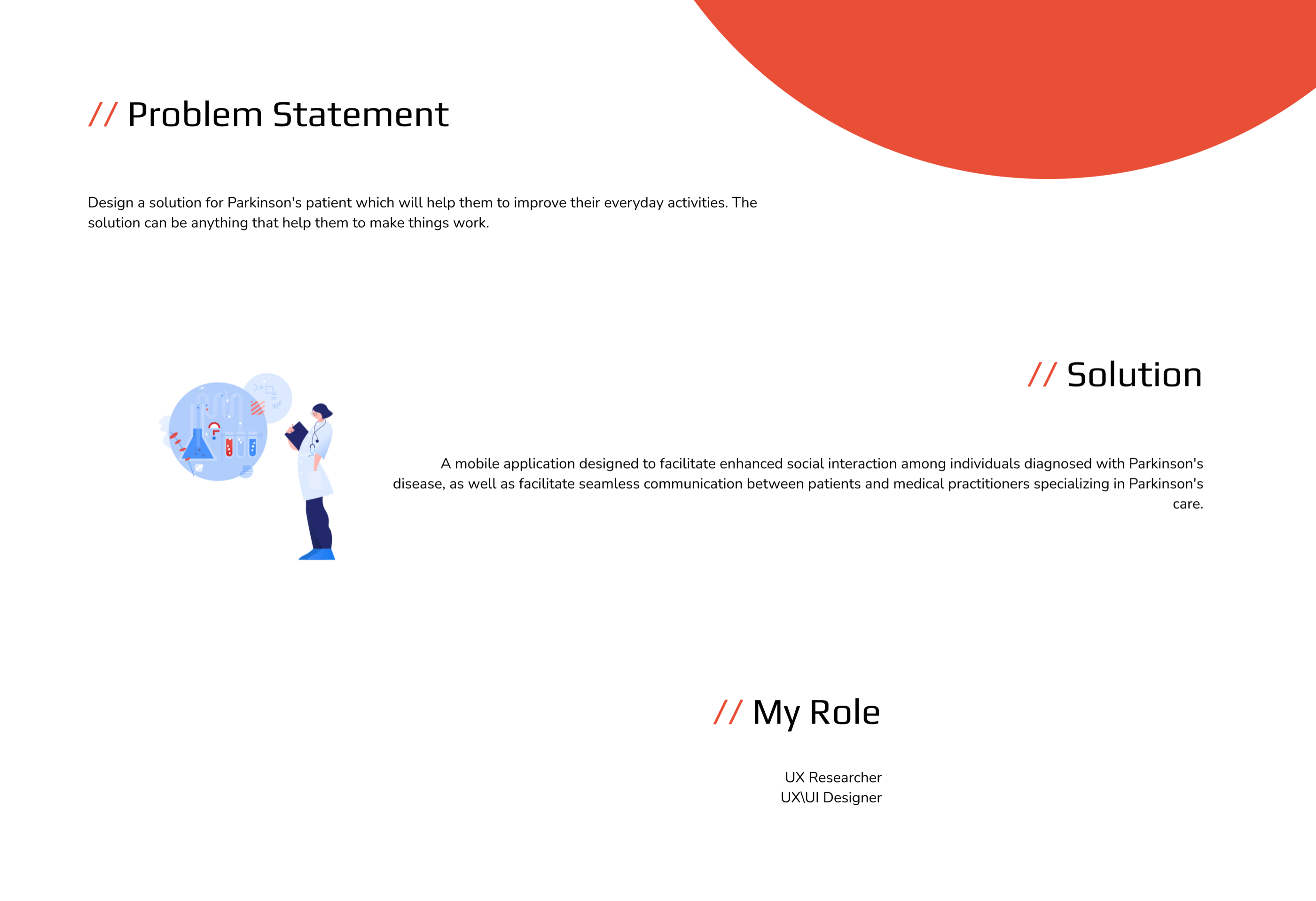 Problem statement, solution and my role