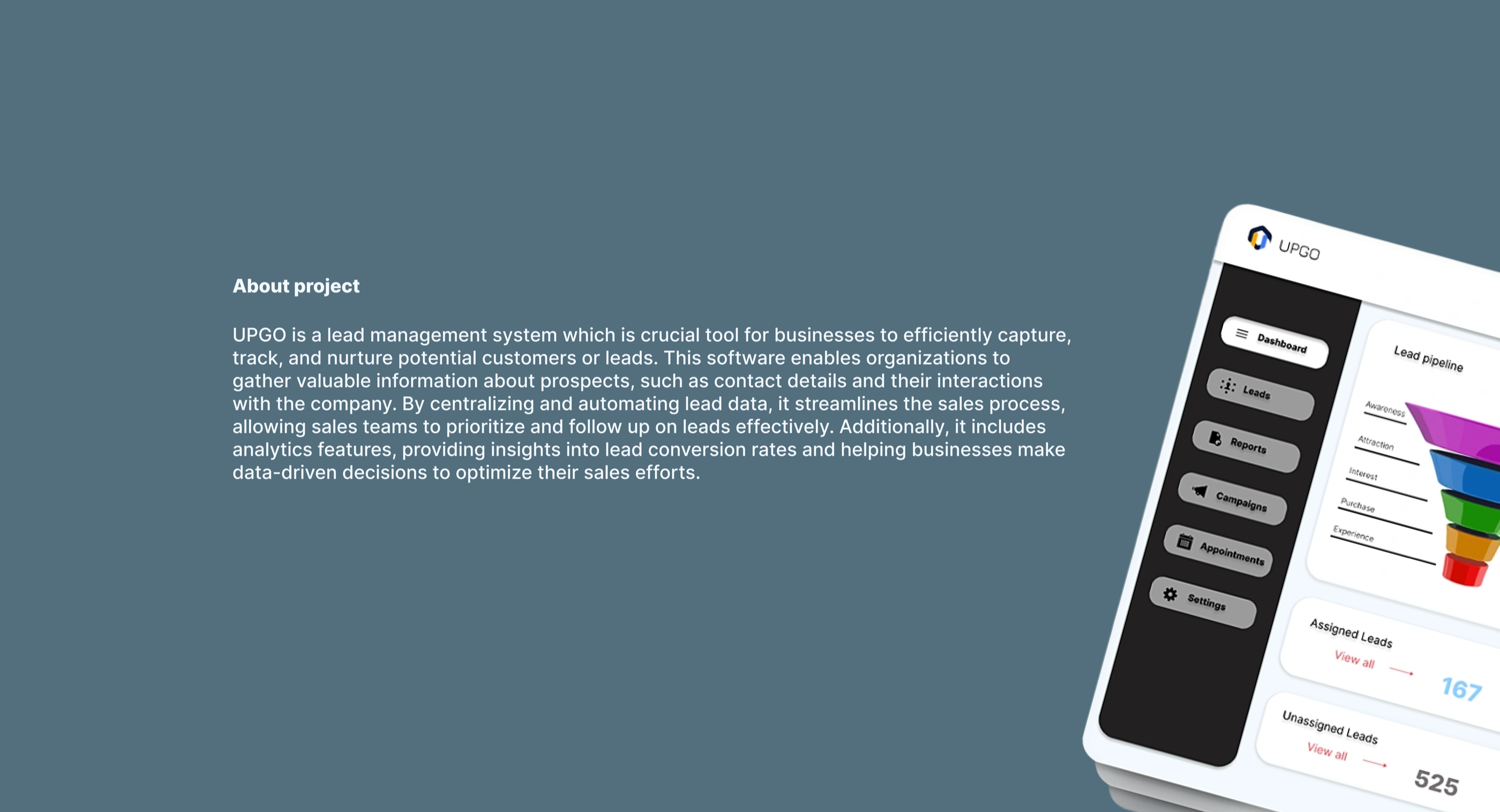 About UPGO — what the lead management system does
